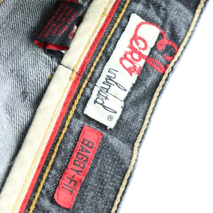 ECKO UNLTD Y2K Embroidered 'Baggy-Fit' Black & Gold Denim Jeans (36)