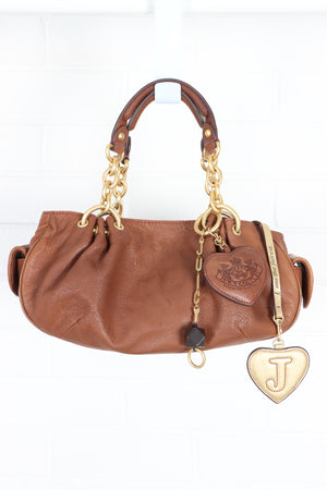JUICY COUTURE Brown Leather Y2K Charms Shoulder Bag