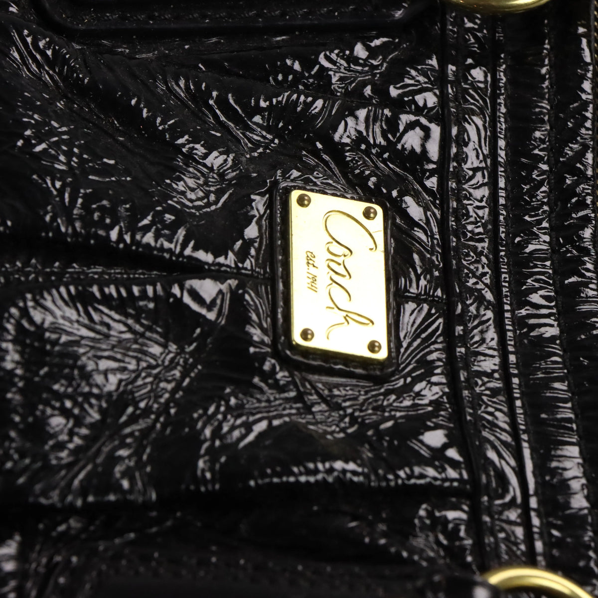 Vintage COACH G1068 Black & Gold Patent Leather Chain Handbag