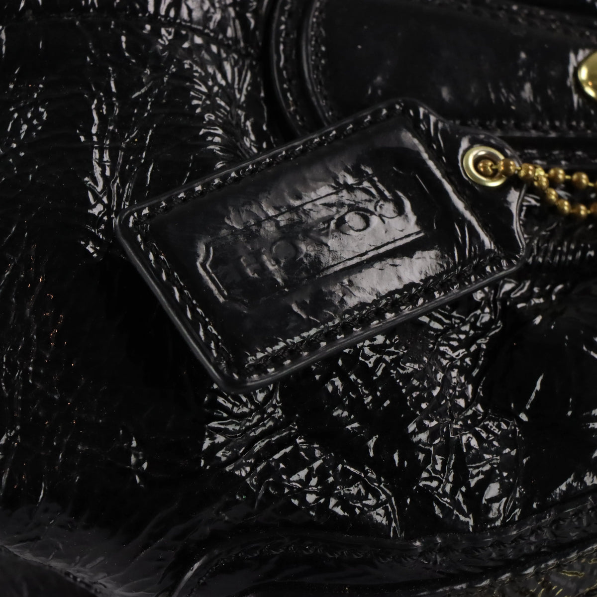 Vintage COACH G1068 Black & Gold Patent Leather Chain Handbag