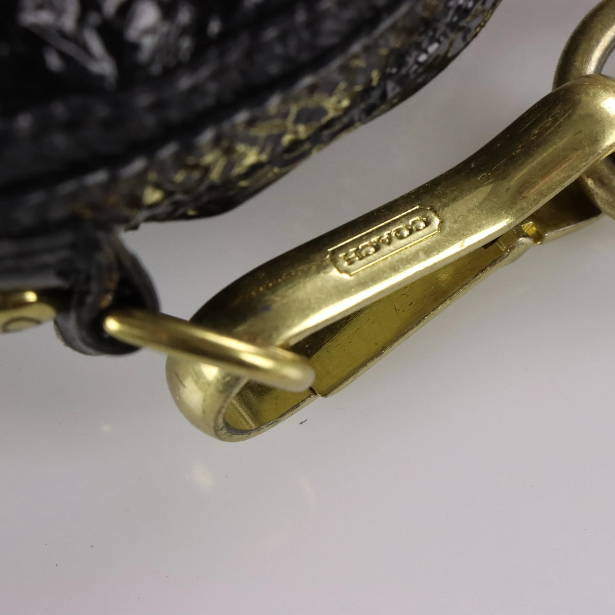 Vintage COACH G1068 Black & Gold Patent Leather Chain Handbag