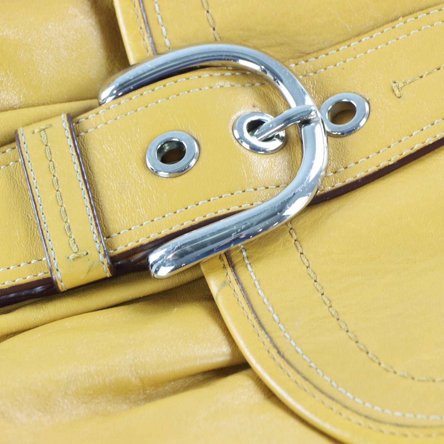 COACH F15204 Buckle Pleated Leather Yellow Shoulder Bag - Vintage Sole Melbourne