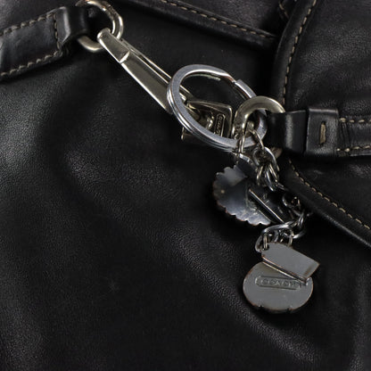Vintage COACH J0669 Flower Key Chain Charm Black Leather Contrast Stitch Back Pack Bag