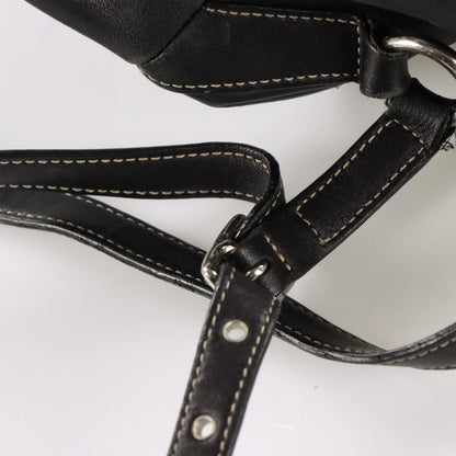Vintage COACH J0669 Flower Key Chain Charm Black Leather Contrast Stitch Back Pack Bag