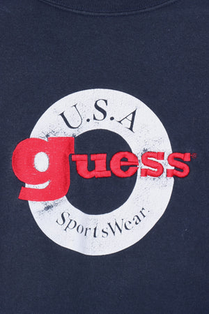 GUESS Sportswear Red & Navy Embroidered Logo  Sweatshirt USA Made(L)