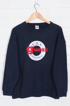 GUESS Sportswear Red & Navy Embroidered Logo  Sweatshirt USA Made(L)