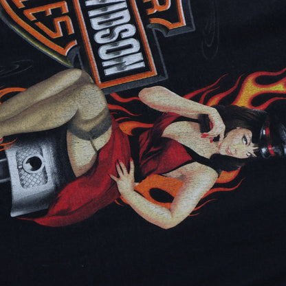 Vintage HARLEY DAVIDSON Pin Up 'Sales and Service' East Coast Motorcycle T-Shirt (XL)