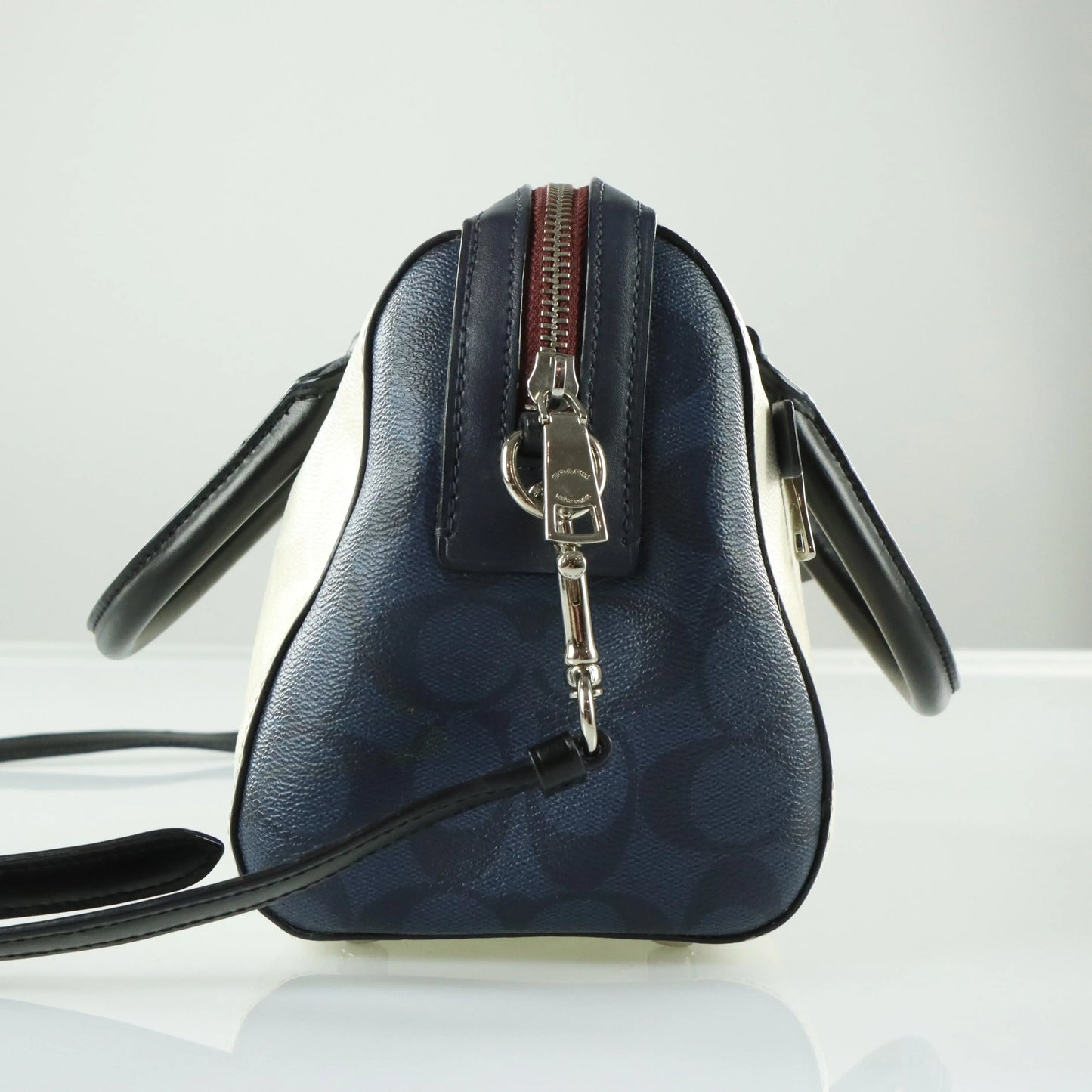 COACH 'Rowan' Cream & Navy Signature Monogram Satchel Bag - Vintage Sole Melbourne