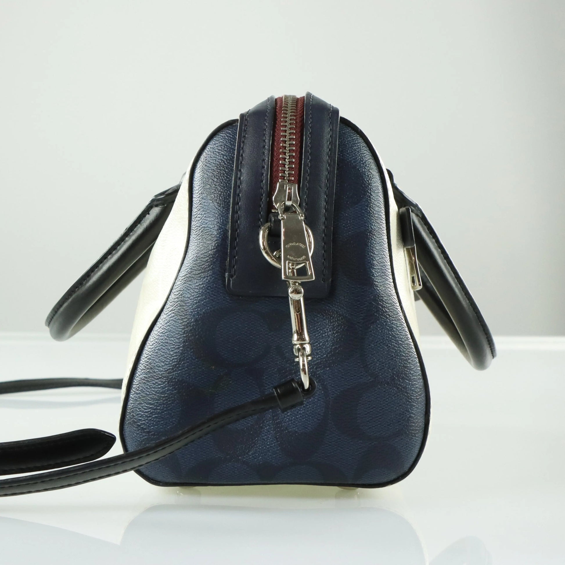 COACH 'Rowan' Cream & Navy Signature Monogram Satchel Bag - Vintage Sole Melbourne