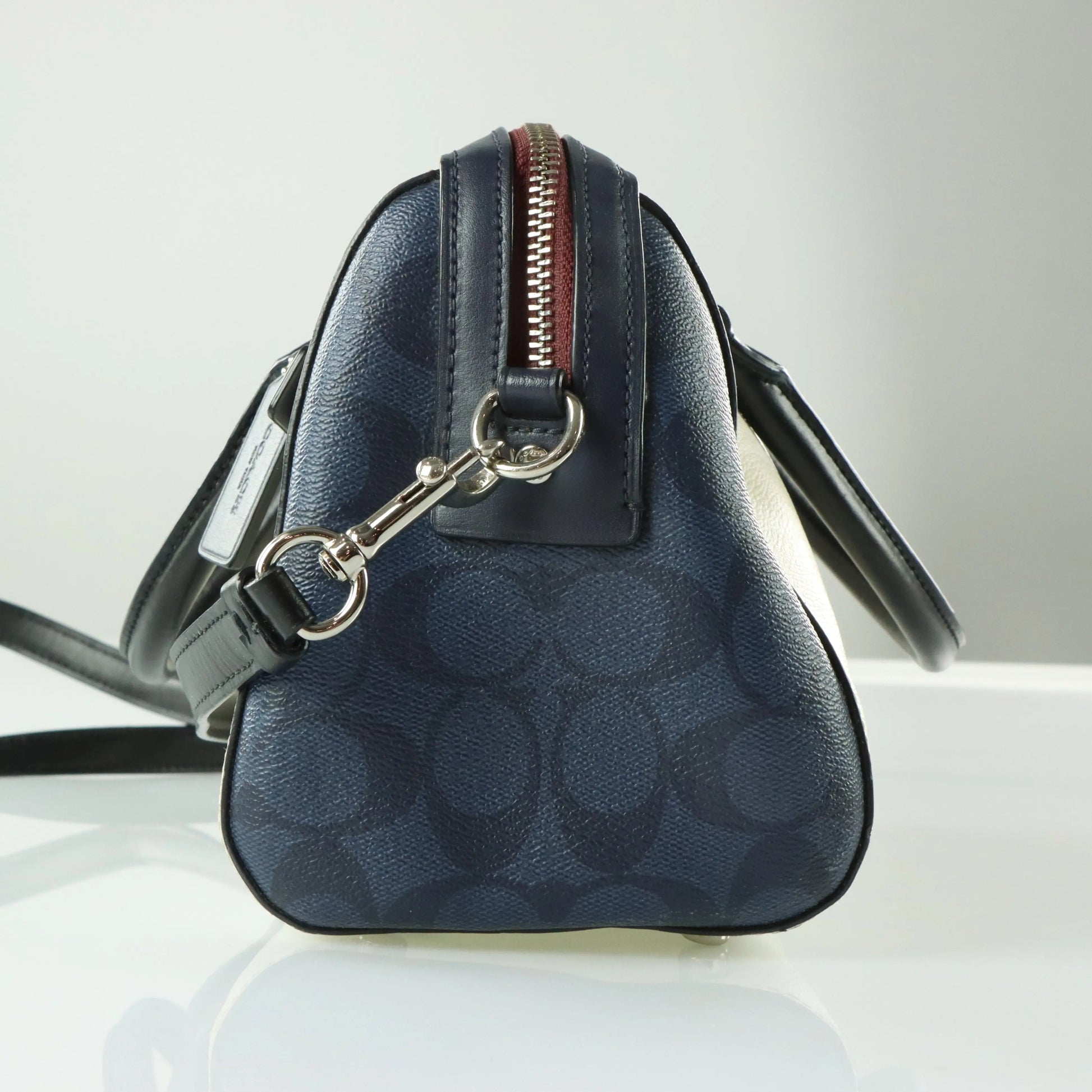 COACH 'Rowan' Cream & Navy Signature Monogram Satchel Bag - Vintage Sole Melbourne