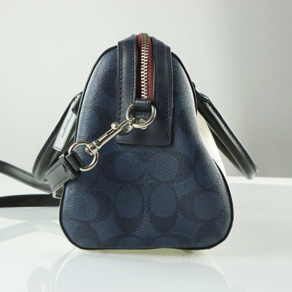 COACH 'Rowan' Cream & Navy Signature Monogram Satchel Bag - Vintage Sole Melbourne