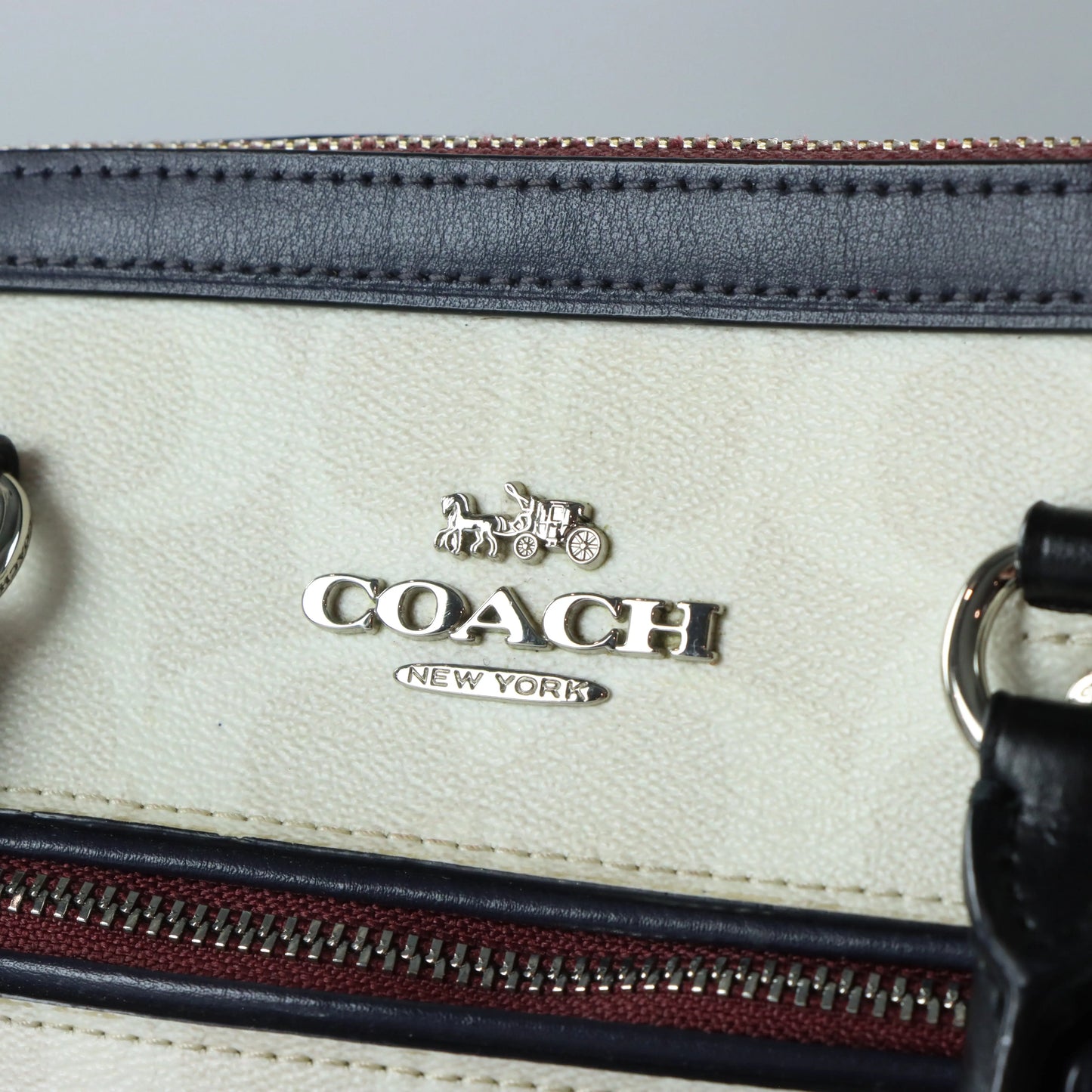 COACH 'Rowan' Cream & Navy Signature Monogram Satchel Bag - Vintage Sole Melbourne