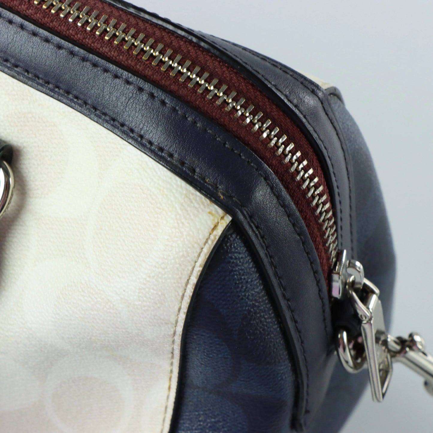 COACH 'Rowan' Cream & Navy Signature Monogram Satchel Bag - Vintage Sole Melbourne