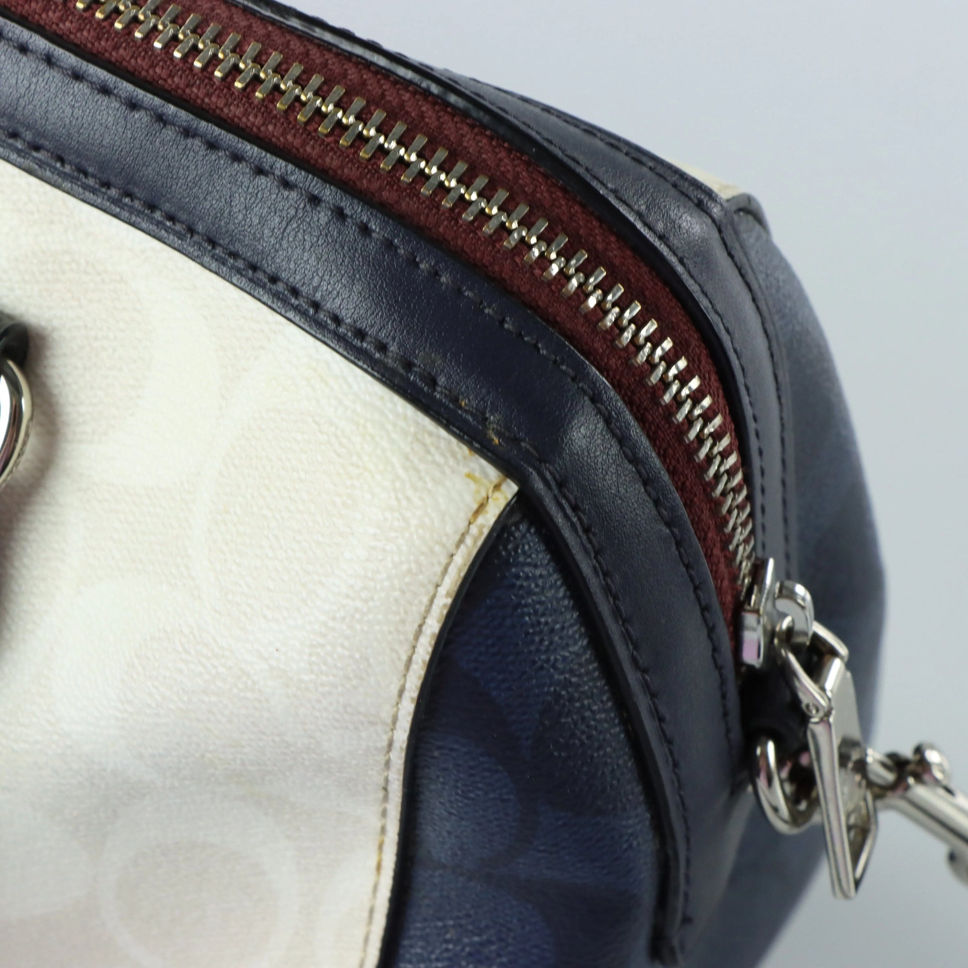 COACH 'Rowan' Cream & Navy Signature Monogram Satchel Bag - Vintage Sole Melbourne