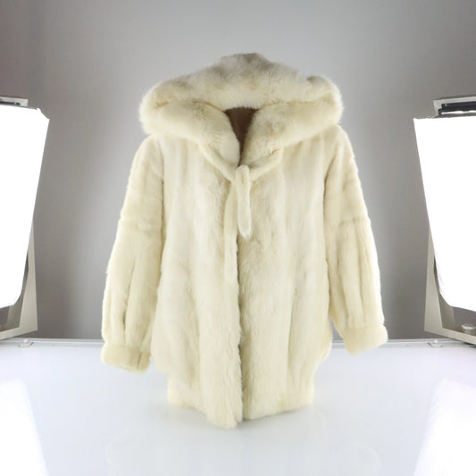 Vintage CHRISTIAN DIOR FOURRURE Hooded Mink Rabbit Fox Fur Coat (S-M)