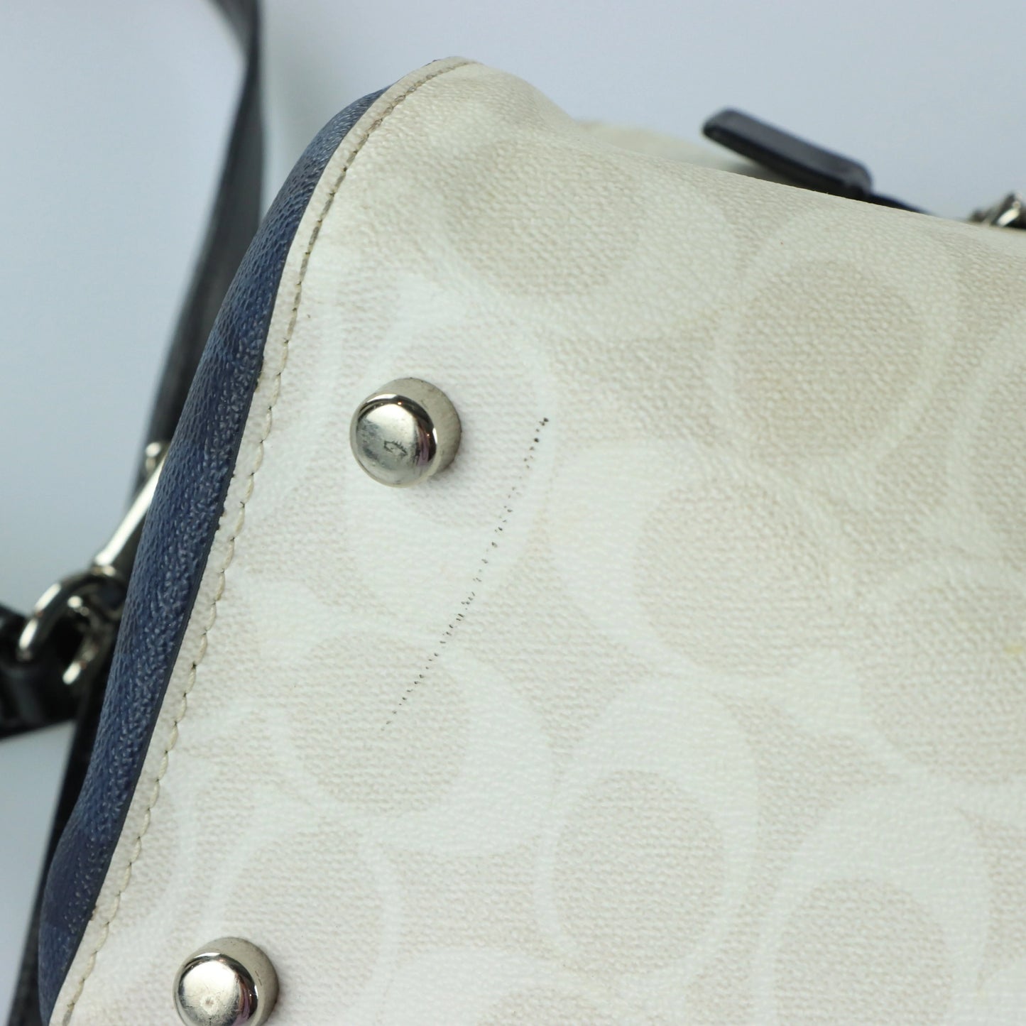 COACH 'Rowan' Cream & Navy Signature Monogram Satchel Bag - Vintage Sole Melbourne