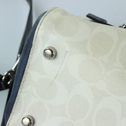 COACH 'Rowan' Cream & Navy Signature Monogram Satchel Bag - Vintage Sole Melbourne