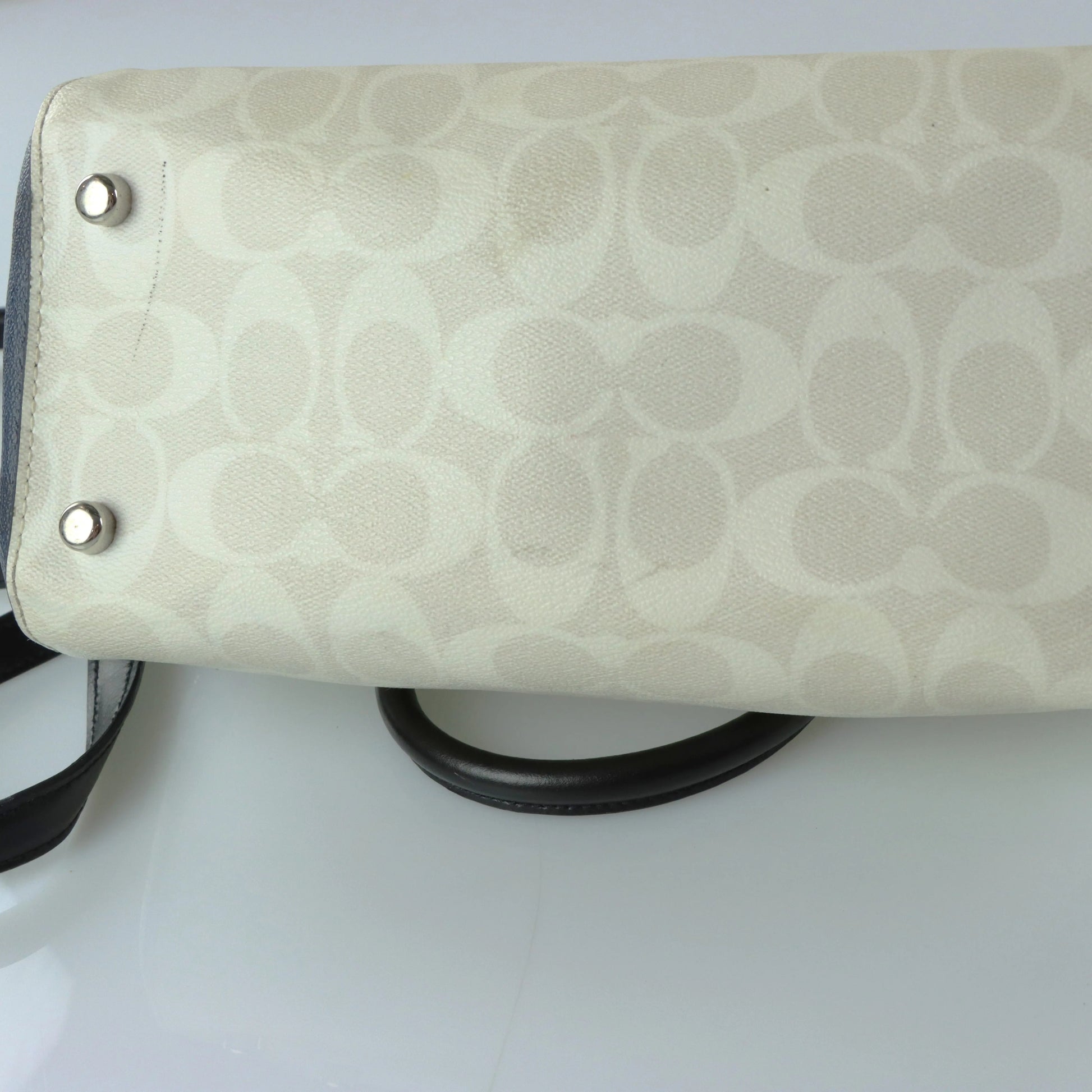 COACH 'Rowan' Cream & Navy Signature Monogram Satchel Bag - Vintage Sole Melbourne