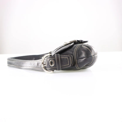 Vintage COACH F10188 Black & Silver Buckle Leather Shoulder Bag