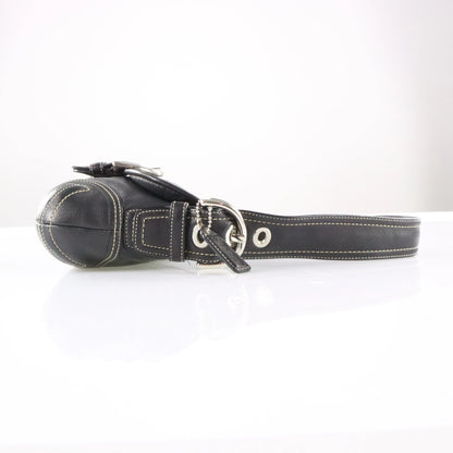 Vintage COACH F10188 Black & Silver Buckle Leather Shoulder Bag