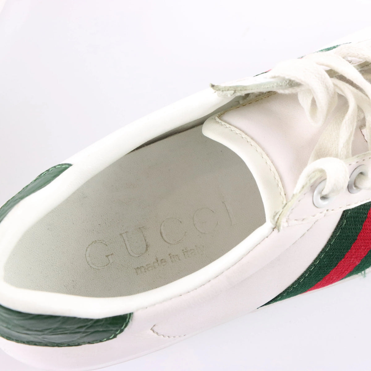 GUCCI Signature Red & Green Stripe Italian Made White 'Ace' Sneakers (40)