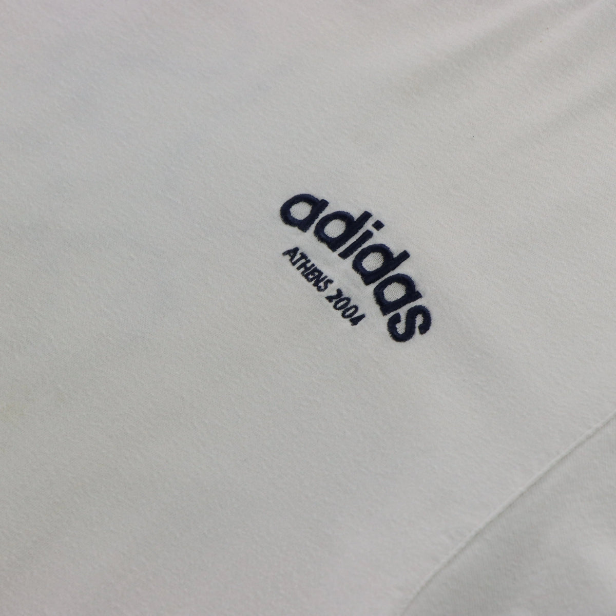 Vintage ADIDAS Y2K 'Athens 2004' USA Olympic Embroidered Beige & White Ringer T-Shirt (M)