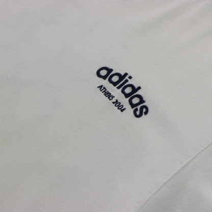 Vintage ADIDAS Y2K 'Athens 2004' USA Olympic Embroidered Beige & White Ringer T-Shirt (M)