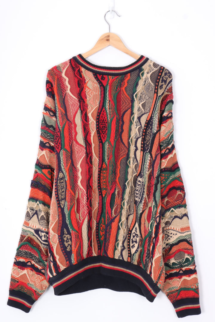 COTTON TRADERS Red Orange & Navy Coogi Style Knit (XXL)
