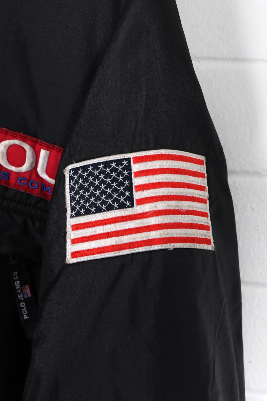 RALPH LAUREN POLO JEANS NASA Embroidered Flag 1/4 Zip Fleece Jacket (L)