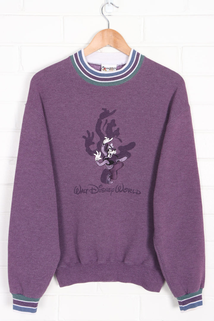 DISNEY Dancing Goofy Embroidered Ringer Sweatshirt USA Made (M)