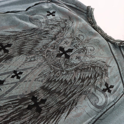 Vintage AFFLICTION Y2K Reversible Distressed Grunge Cross Blue Long Sleeve T-Shirt (XXL)