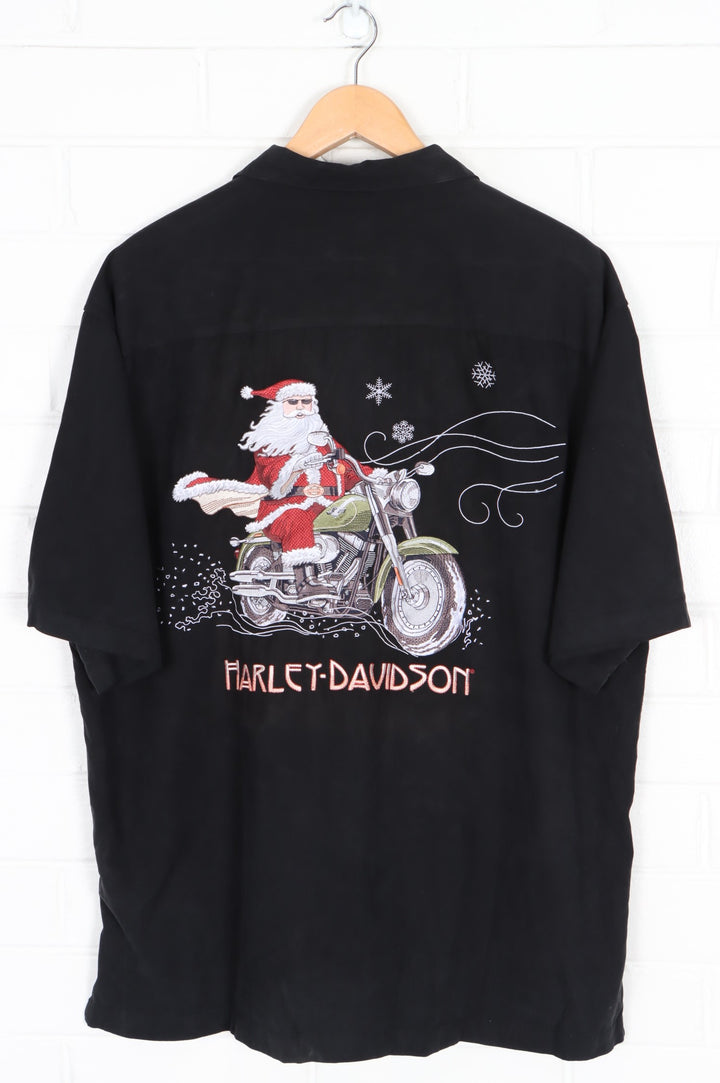 HARLEY DAVIDSON Christmas Biker Santa Embroidered Short Sleeve Shirt (XL)