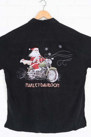 HARLEY DAVIDSON Christmas Biker Santa Embroidered Short Sleeve Shirt (XL)