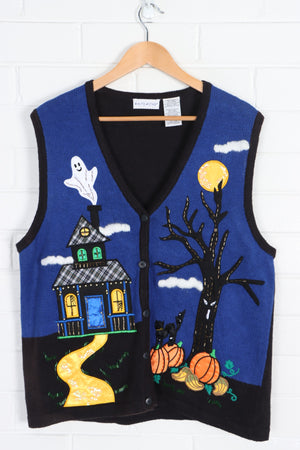 Haunted House Halloween WHITE STAG Knit Sleeveless Sweater Vest (XL)