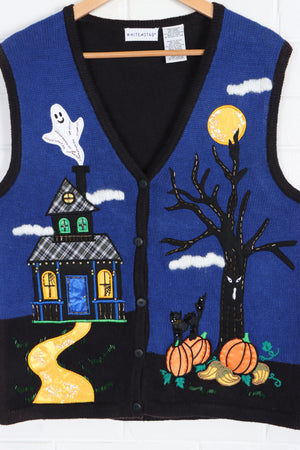 Haunted House Halloween WHITE STAG Knit Sleeveless Sweater Vest (XL)