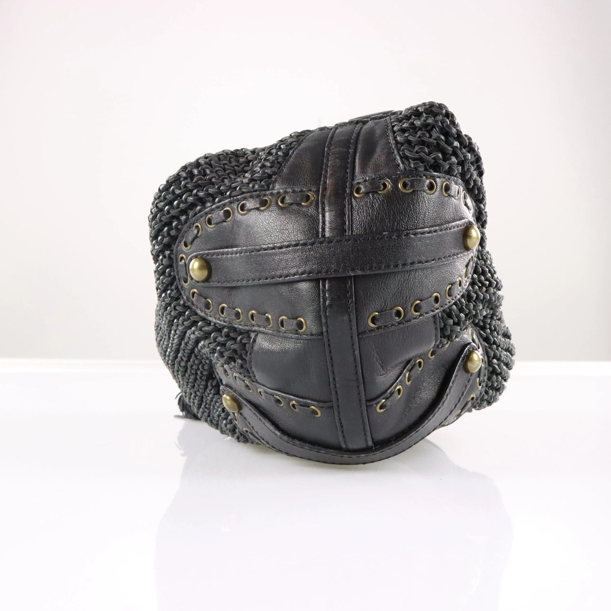 ISABELLA FIORE Woven Black Leather Hobo Bag