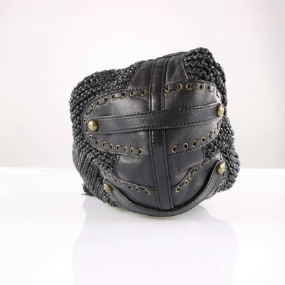 ISABELLA FIORE Woven Black Leather Hobo Bag
