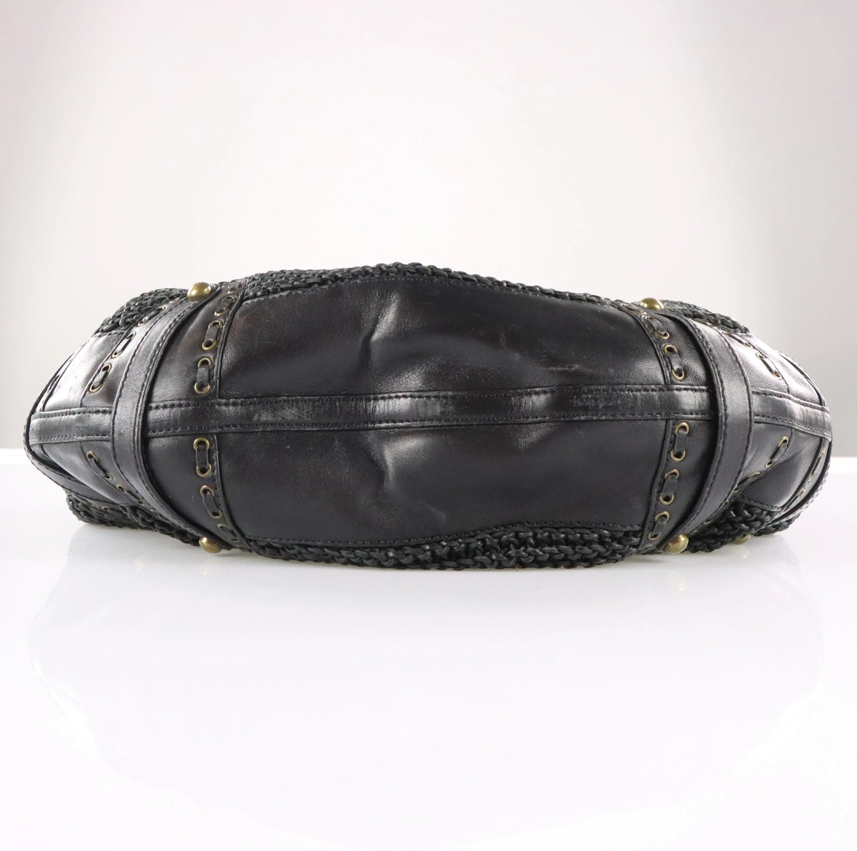 ISABELLA FIORE Woven Black Leather Hobo Bag