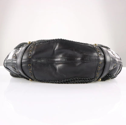 ISABELLA FIORE Woven Black Leather Hobo Bag