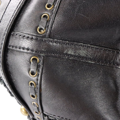 ISABELLA FIORE Woven Black Leather Hobo Bag
