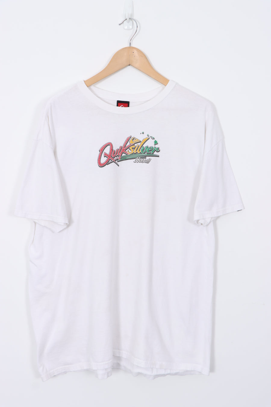 QUICKSILVER Hawaii Spell Out Logo White Surf T-Shirt (XL)