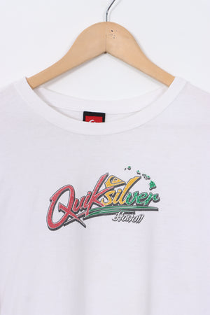 QUICKSILVER Hawaii Spell Out Logo White Surf T-Shirt (XL)
