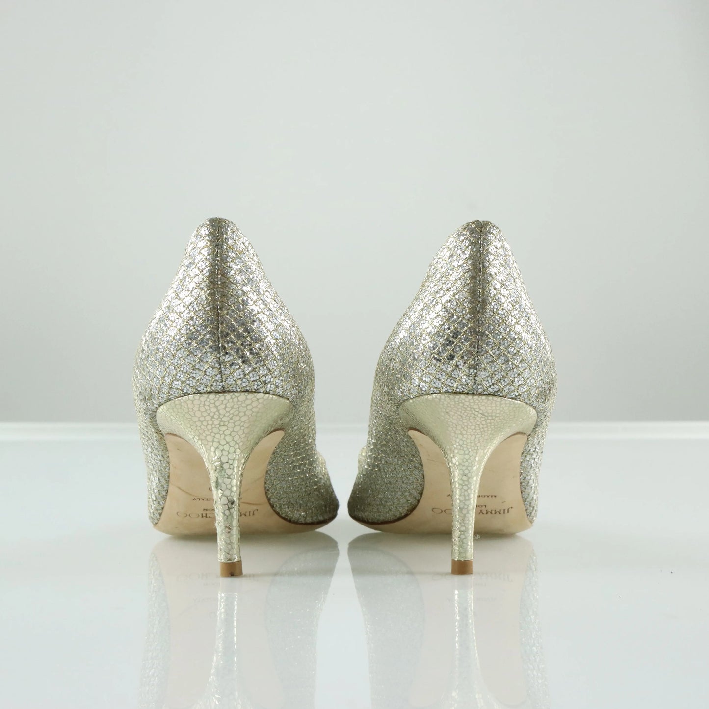 JIMMY CHOO Champagne Glitter Italian Made Peep-Toe Heels (40) - Vintage Sole Melbourne
