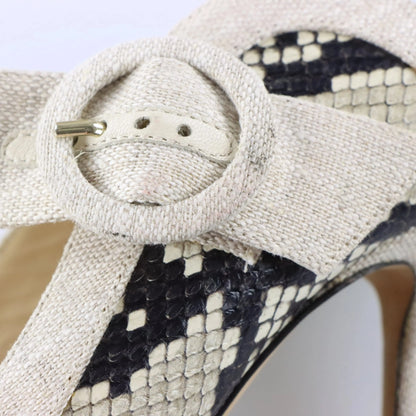 JIMMY CHOO 'Hendrix' Snakeskin & Linen Buckle Italian Made Stiletto Mule (37) Vintage Sole Melbourne
