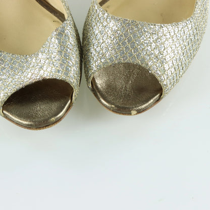 JIMMY CHOO Champagne Glitter Italian Made Peep-Toe Heels (40) - Vintage Sole Melbourne