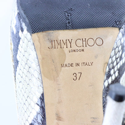 JIMMY CHOO 'Hendrix' Snakeskin & Linen Buckle Italian Made Stiletto Mule (37)