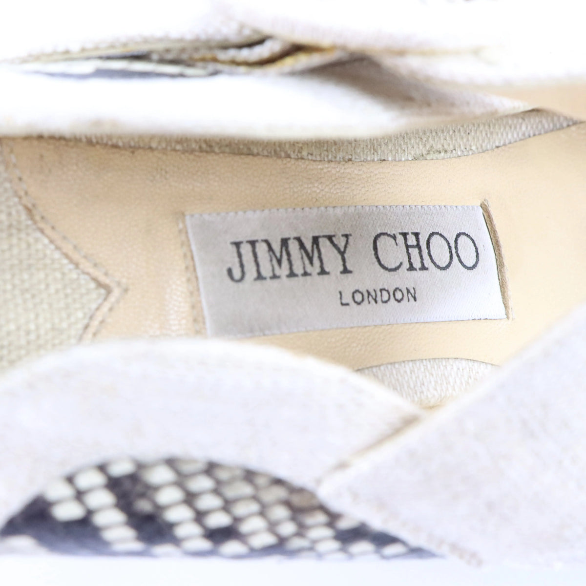 JIMMY CHOO 'Hendrix' Snakeskin & Linen Buckle Italian Made Stiletto Mule (37)
