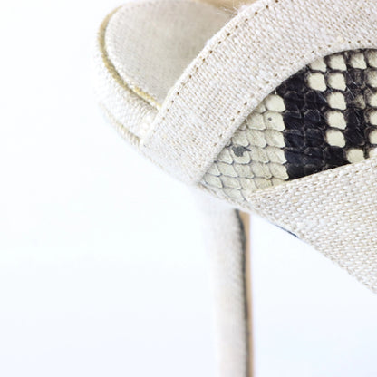 JIMMY CHOO 'Hendrix' Snakeskin & Linen Buckle Italian Made Stiletto Mule (37)