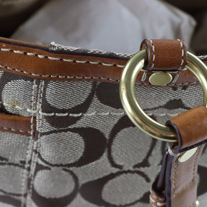 Vintage COACH 11237 Brown & Tan Signature Monogram Canvas & Leather Tote Bag