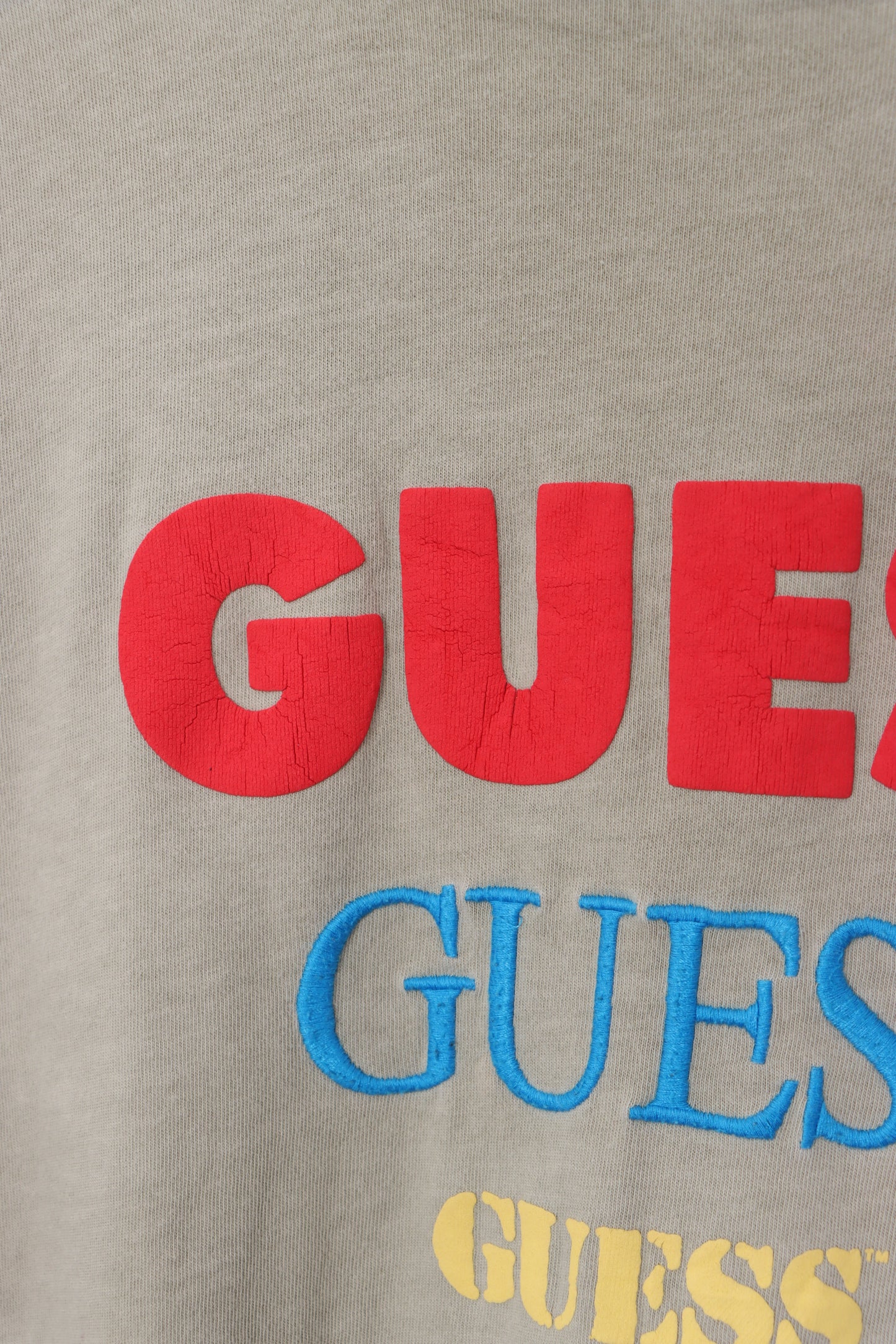 GUESS Triple Spell Out Logo Khaki T-Shirt (XL)